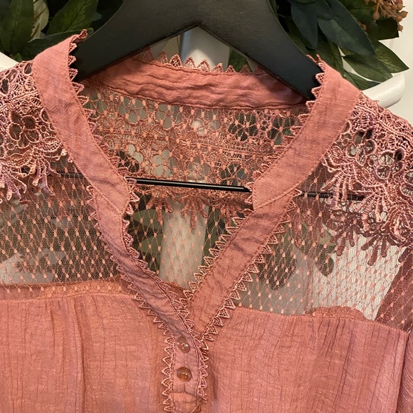 Pretty Lace Panel Top Blouse Shirt SS M - Picture 3 of 9